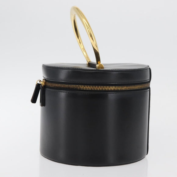 CELINE Vanity Cosmetic Pouch Leather Black Gold Auth 43930