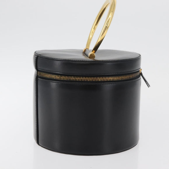 CELINE Vanity Cosmetic Pouch Leather Black Gold Auth 43930