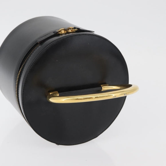 CELINE Vanity Cosmetic Pouch Leather Black Gold Auth 43930