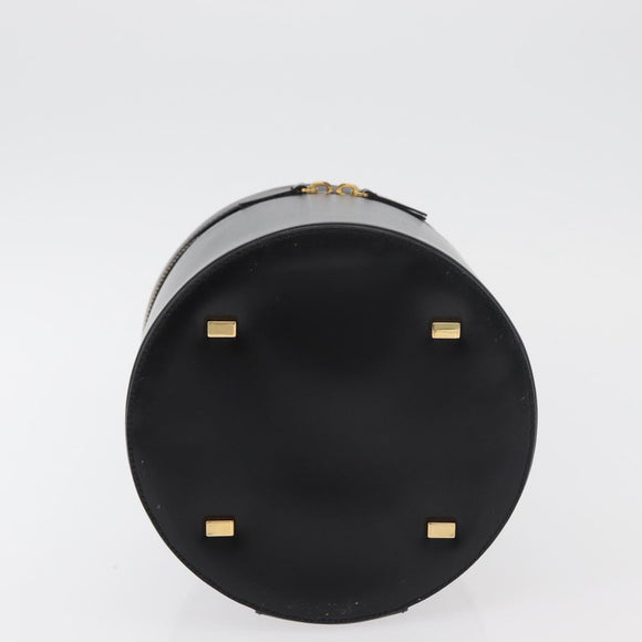 CELINE Vanity Cosmetic Pouch Leather Black Gold Auth 43930