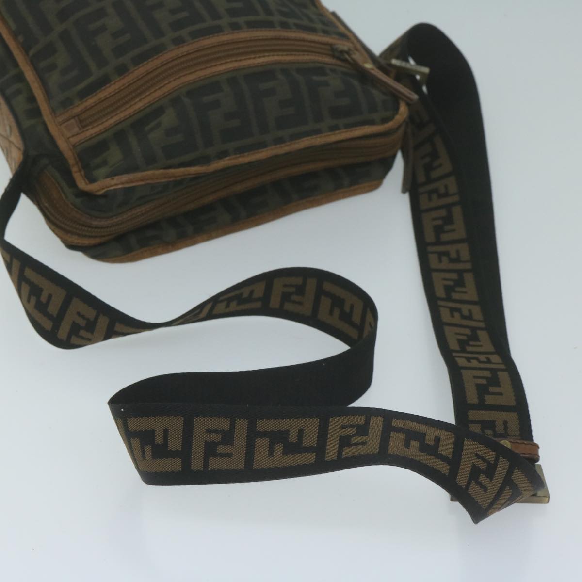 FENDI Zucca Canvas Shoulder Bag Black Brown Auth 45817