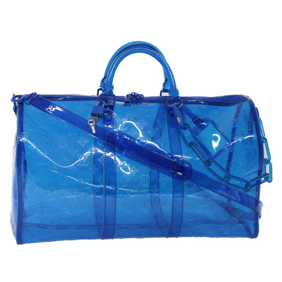 LOUIS VUITTON Monogram Vinyl Keepall Bandouliere 50 Bag Blue M53272 Auth 46351S