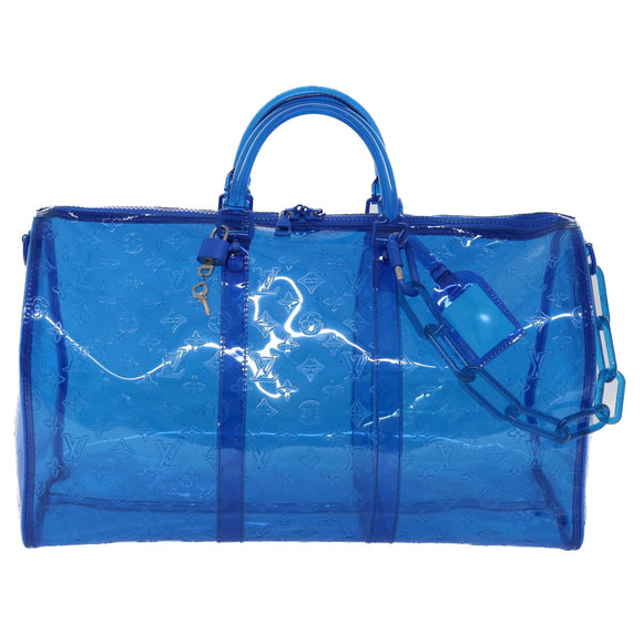 LOUIS VUITTON Monogram Vinyl Keepall Bandouliere 50 Bag Blue M53272 Auth 46351S