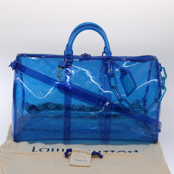 LOUIS VUITTON Monogram Vinyl Keepall Bandouliere 50 Bag Blue M53272 Auth 46351S