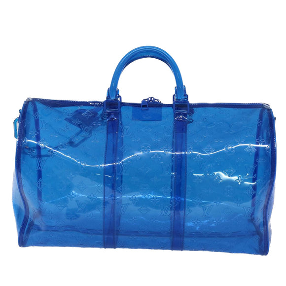 LOUIS VUITTON Monogram Vinyl Keepall Bandouliere 50 Bag Blue M53272 Auth 46351SM