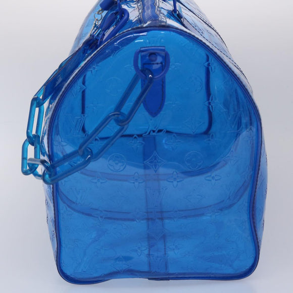 LOUIS VUITTON Monogram Vinyl Keepall Bandouliere 50 Bag Blue M53272 Auth 46351S