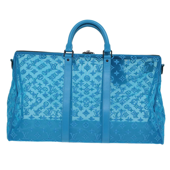 LOUIS VUITTON Monogram Mesh Keepall Triangle 50 Bag Blue M45048 LV Auth 46405SAM
