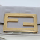 FENDI Zucca Canvas Nano Baguette Chain Shoulder Bag Leather White Auth 47061V-9