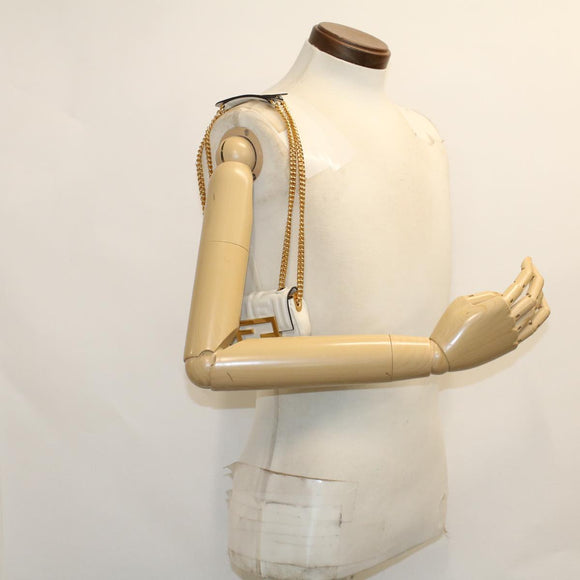 FENDI Zucca Canvas Nano Baguette Chain Shoulder Bag Leather White Auth 47061V