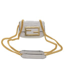 FENDI Zucca Canvas Nano Baguette Chain Shoulder Bag Leather White Auth 47061V-1