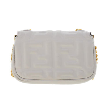 FENDI Zucca Canvas Nano Baguette Chain Shoulder Bag Leather White Auth 47061V - 0