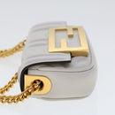 FENDI Zucca Canvas Nano Baguette Chain Shoulder Bag Leather White Auth 47061V-3