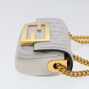 FENDI Zucca Canvas Nano Baguette Chain Shoulder Bag Leather White Auth 47061V-4