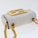 FENDI Zucca Canvas Nano Baguette Chain Shoulder Bag Leather White Auth 47061V-6