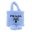 PRADA Terry Hand Bag 2way Light Blue Black Auth 47188SAV-1