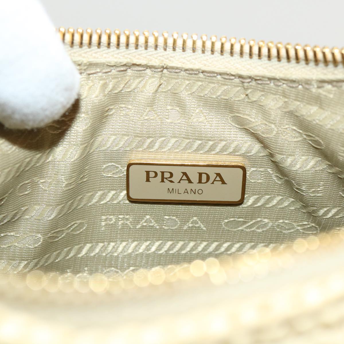 PRADA Chain Shoulder Bag Raffia Beige Auth 47377A