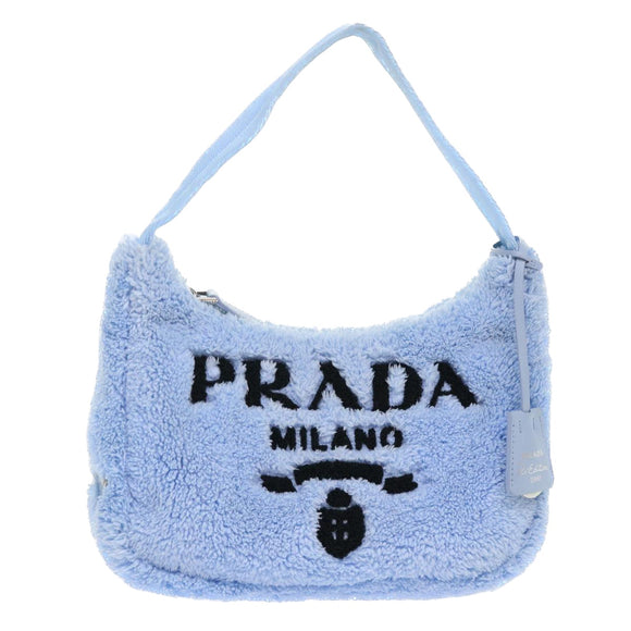 PRADA Terry Hand Bag Fabric Light Blue Black Auth 47378AM