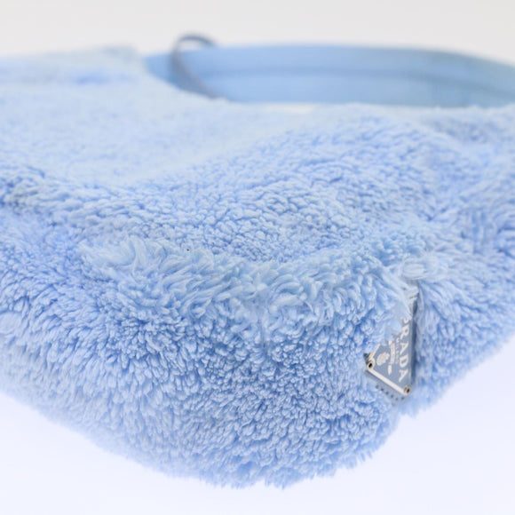 PRADA Terry Hand Bag Fabric Light Blue Black Auth 47378AM