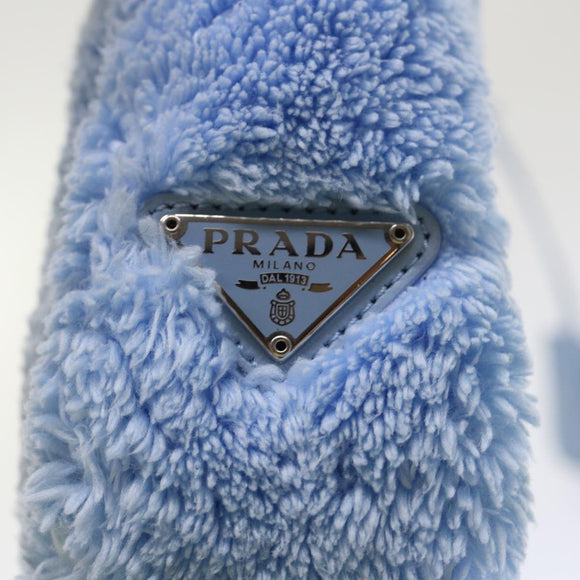 PRADA Terry Hand Bag Fabric Light Blue Black Auth 47378AM