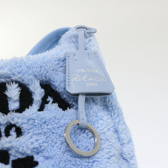 PRADA Terry Hand Bag Fabric Light Blue Black Auth 47378AM