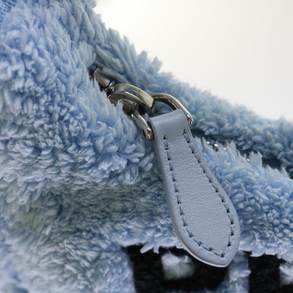 PRADA Terry Hand Bag Fabric Light Blue Black Auth 47378AM