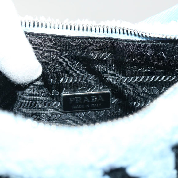 PRADA Terry Hand Bag Fabric Light Blue Black Auth 47378AM
