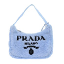 PRADA Terry Hand Bag Fabric Light Blue Black Auth 47378AM-13