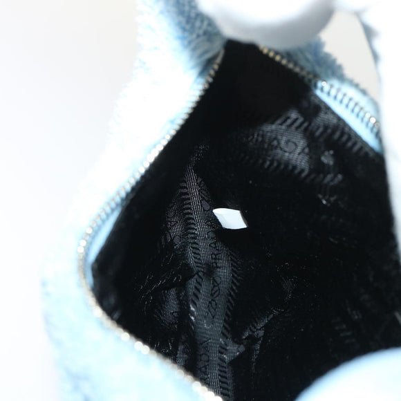 PRADA Terry Hand Bag Fabric Light Blue Black Auth 47378AM