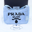 PRADA Terry Hand Bag Fabric Light Blue Black Auth 47378AM-12