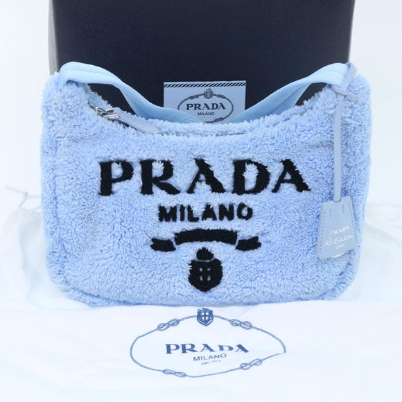 PRADA Terry Hand Bag Fabric Light Blue Black Auth 47378AM