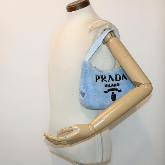PRADA Terry Hand Bag Fabric Light Blue Black Auth 47378AM