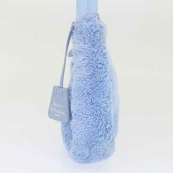 PRADA Terry Hand Bag Fabric Light Blue Black Auth 47378AM