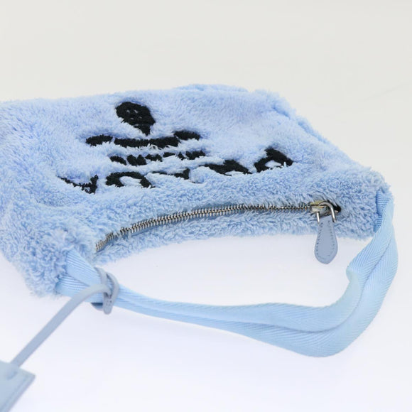 PRADA Terry Hand Bag Fabric Light Blue Black Auth 47378AM