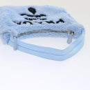 PRADA Terry Hand Bag Fabric Light Blue Black Auth 47378AM-14