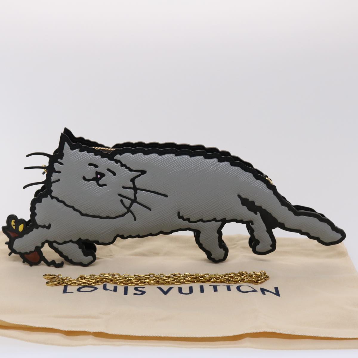 LOUIS VUITTON Catgram Pochette Full Cat Shoulder Bag Gray M53165 LV Auth 47438A