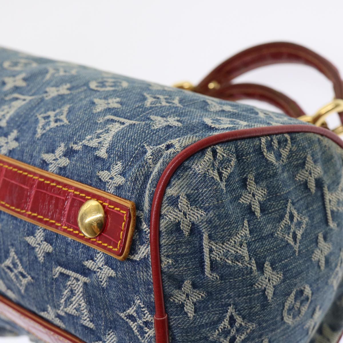 LOUIS VUITTON Monogram Denim Exotic Neo Speedy Hand Bag Blue M95019 Auth 47491