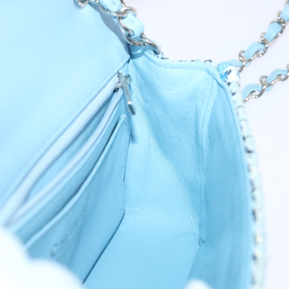 CHANEL Chain Shoulder Bag Tweed Blue CC Auth 47496A