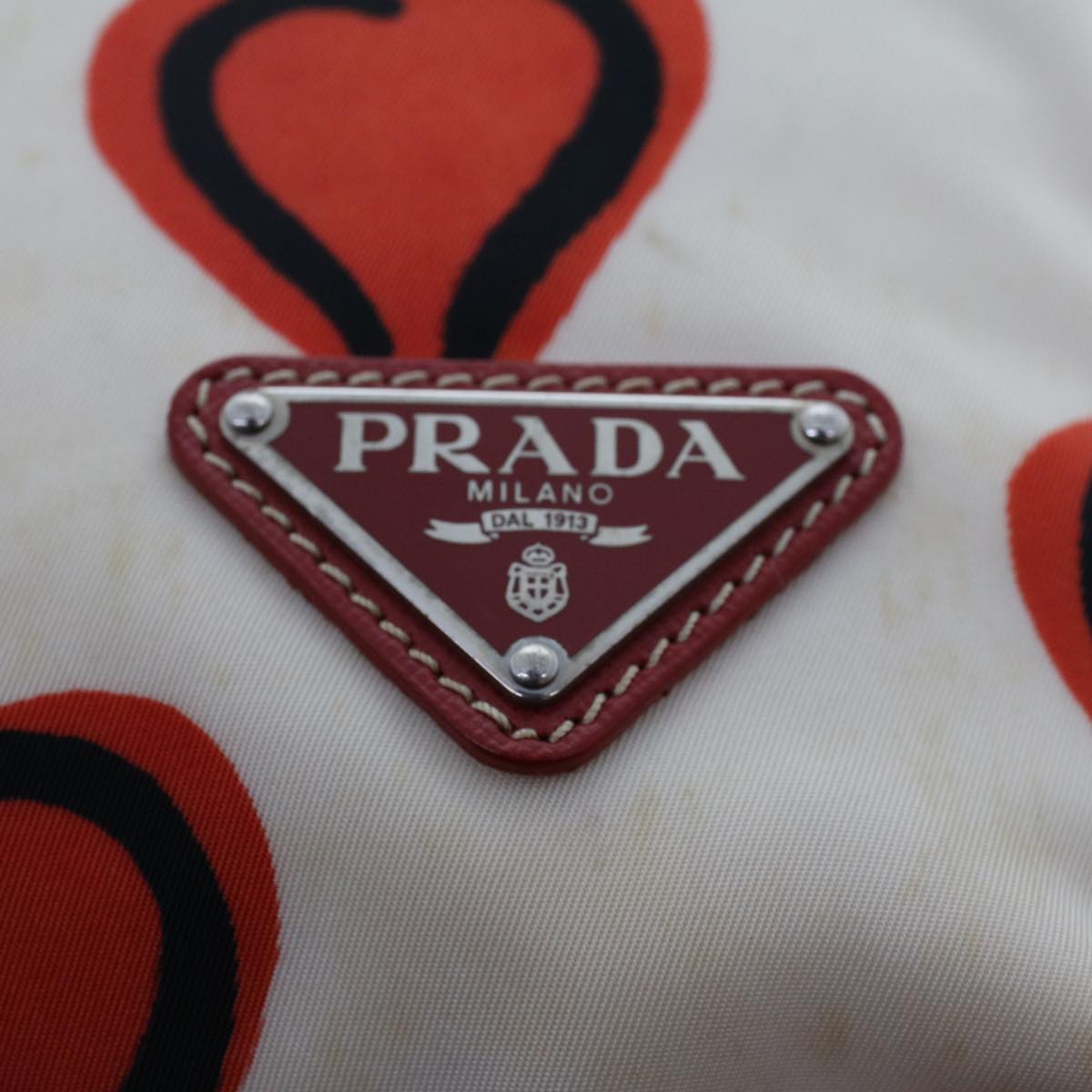 PRADA Hand Bag Nylon Leather 2way White Orange Auth 47523