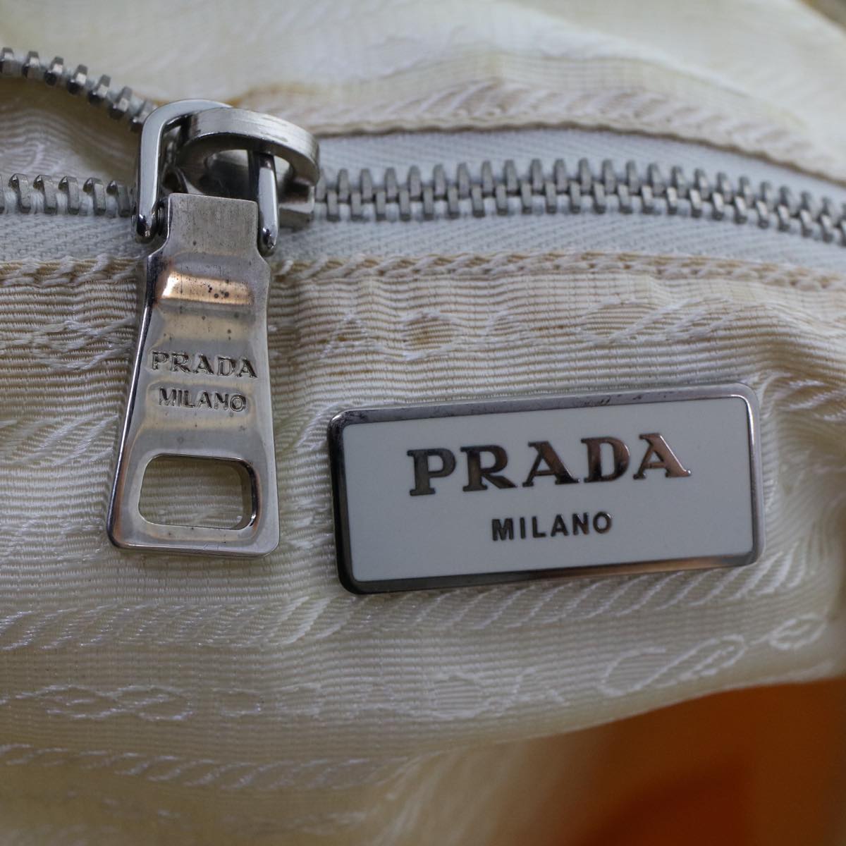 PRADA Hand Bag Nylon Leather 2way White Orange Auth 47523