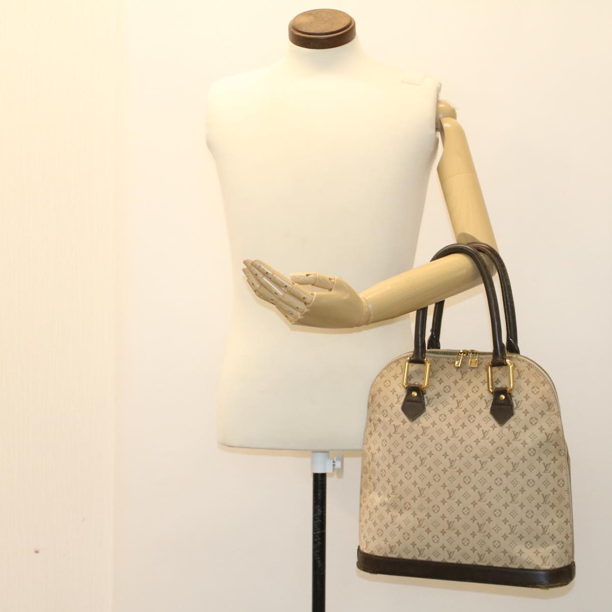 LOUIS VUITTON Monogram Mini Alma Haut Hand Bag Khaki M92203 LV Auth 47628