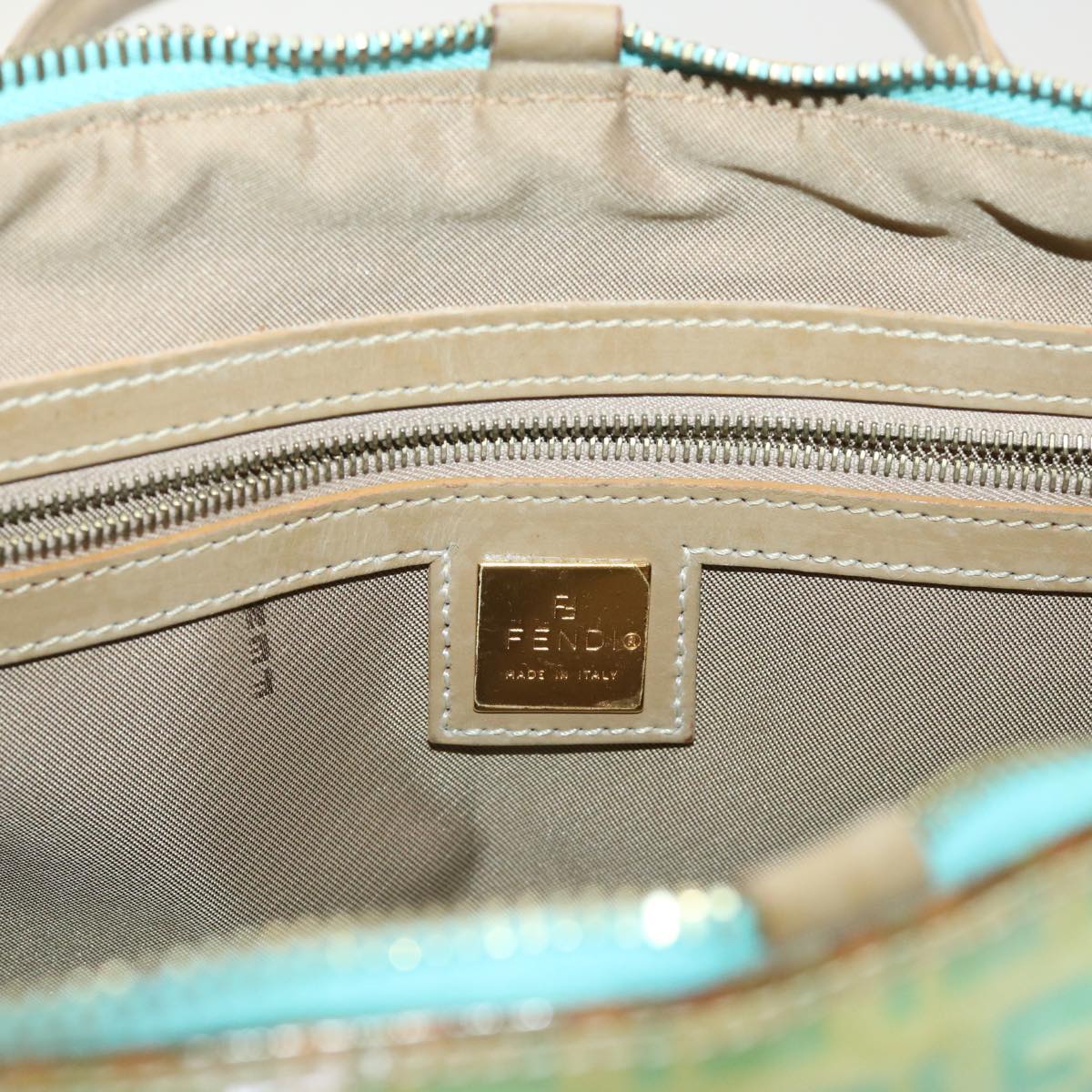 FENDI Zucchino Canvas Hand Bag Enamel Light Blue Auth 47649