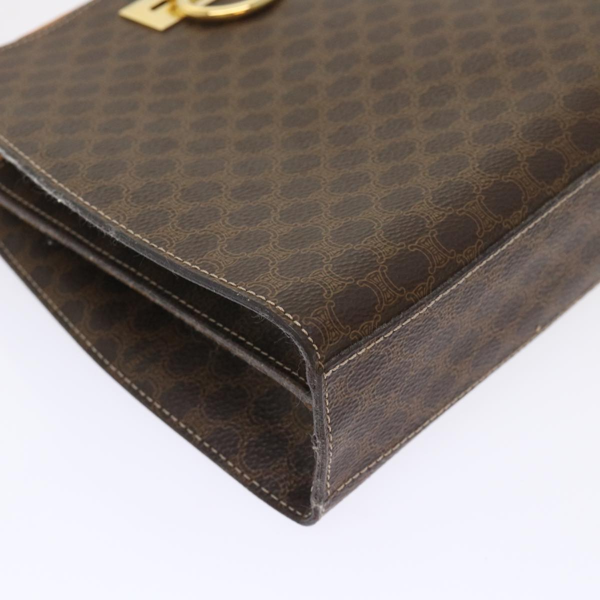 CELINE Macadam Canvas Hand Bag PVC Leather Brown Auth 47659