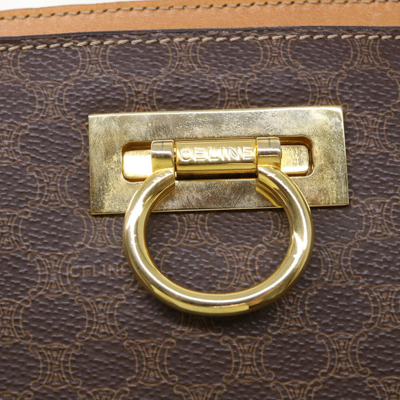 CELINE Macadam Canvas Hand Bag PVC Leather Brown Auth 47659