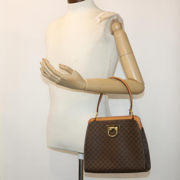 CELINE Macadam Canvas Hand Bag PVC Leather Brown Auth 47659