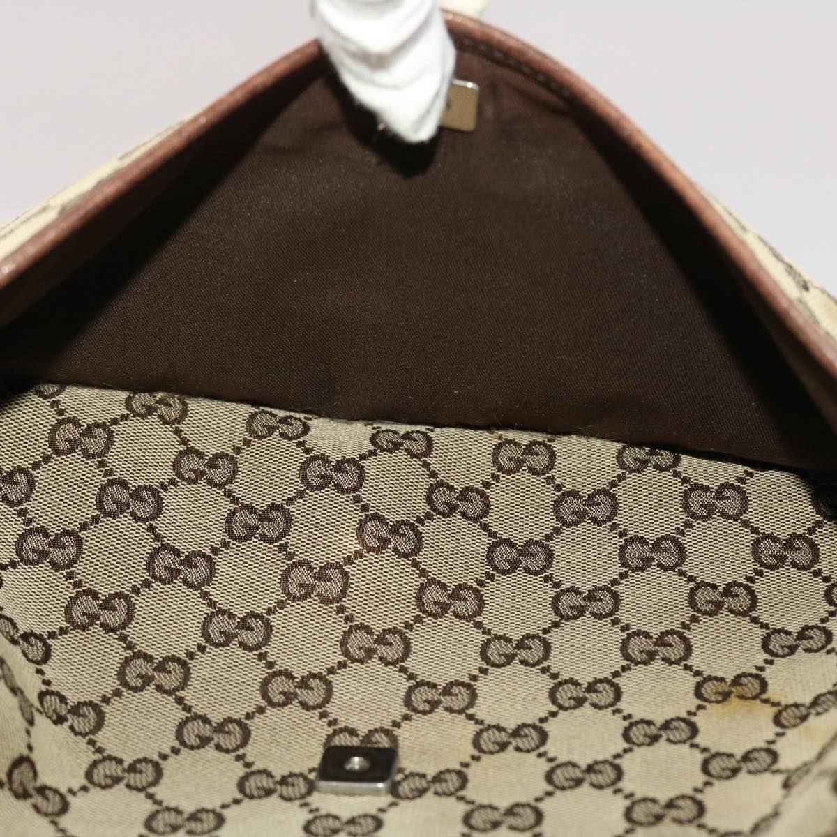 GUCCI GG Canvas Shoulder Bag Beige 145857 Auth 47690