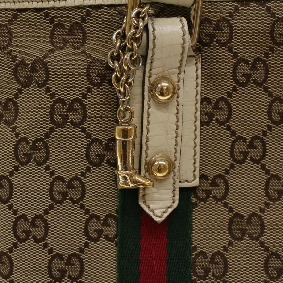 GUCCI GG Canvas Web Sherry Line Shoulder Bag Beige Red Green 139260 Auth 47709