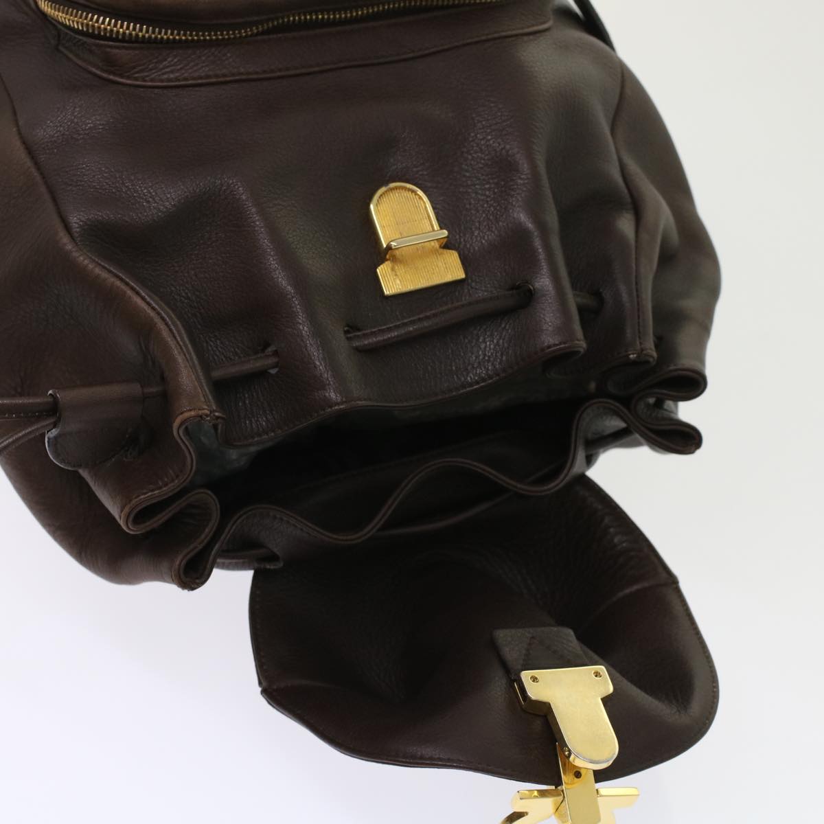 Salvatore Ferragamo Backpack Leather Dark Brown Auth 47714