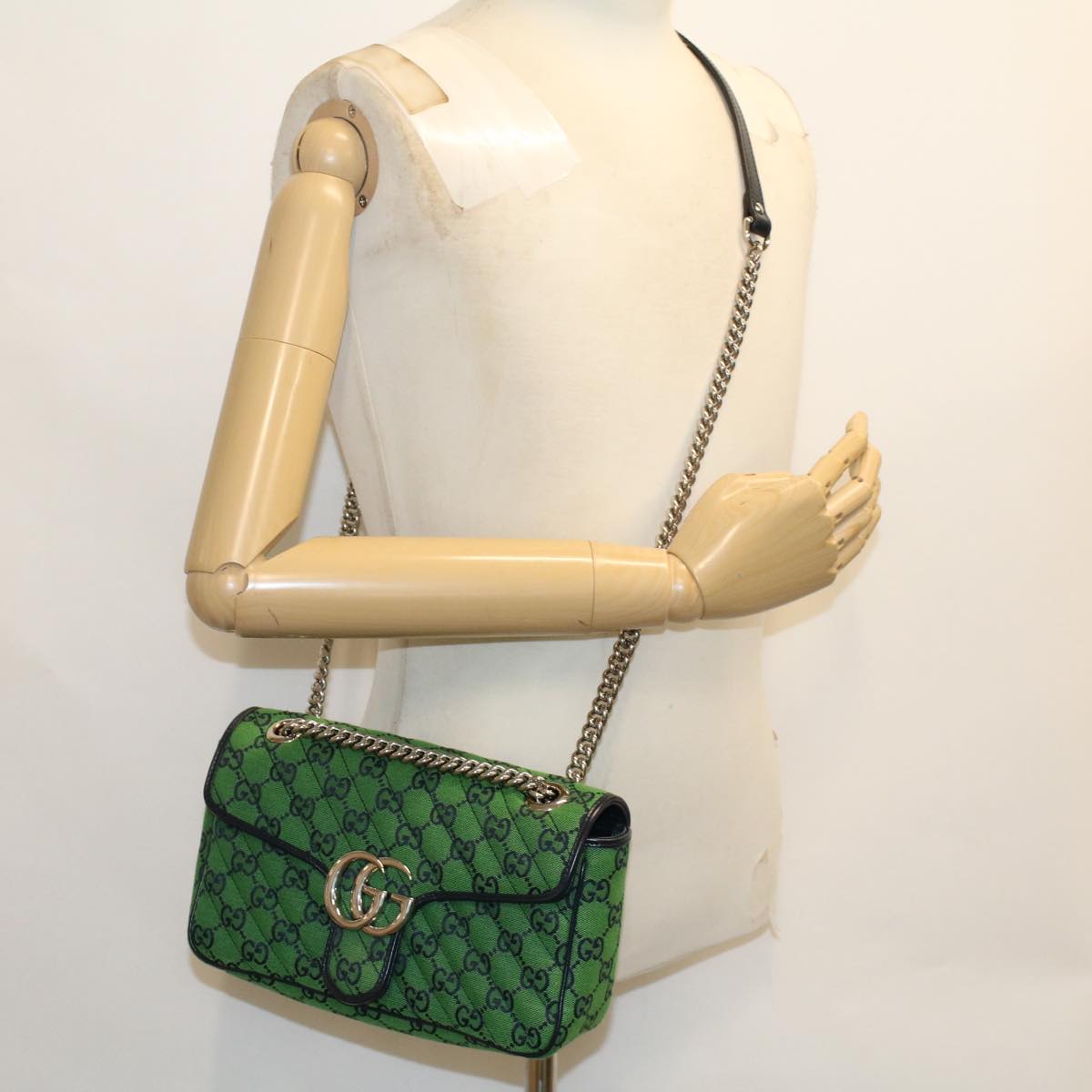 GUCCI GG Marmont Chain Shoulder Bag Green Auth 47997A