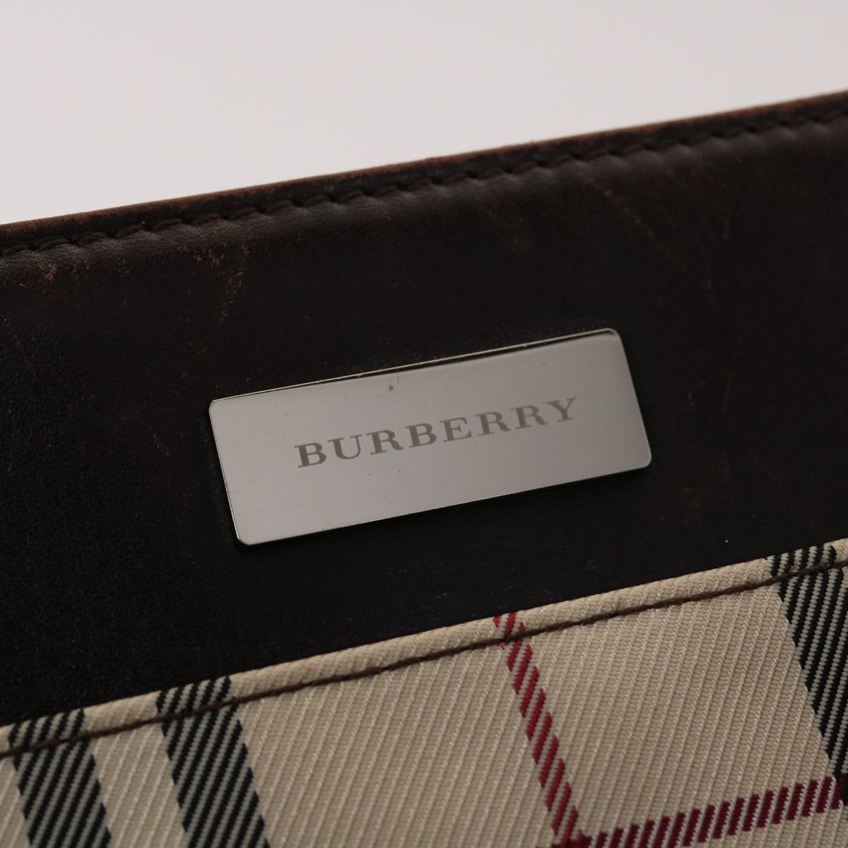 BURBERRY Nova Check Hand Bag Nylon Beige Dark Brown Auth 48020