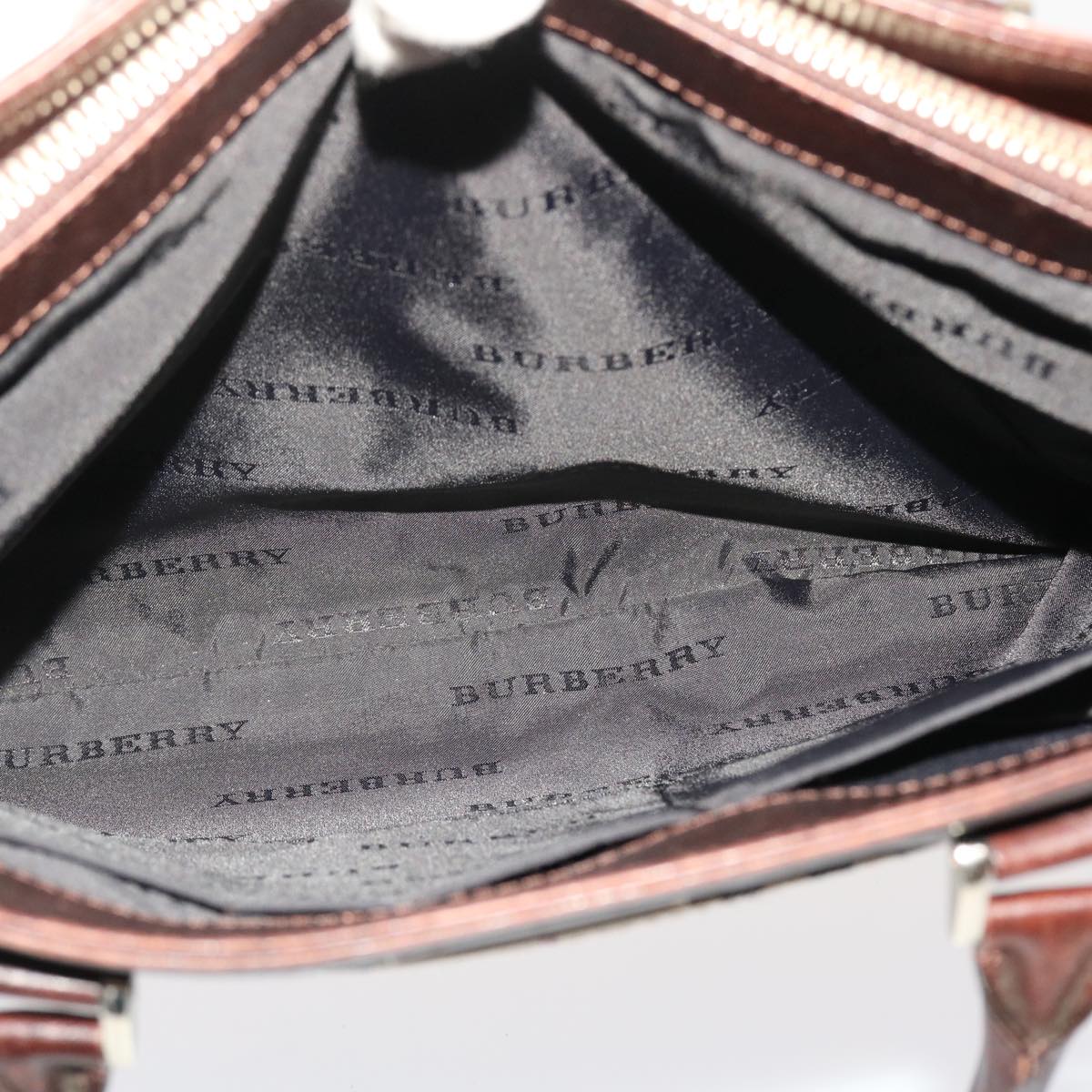 BURBERRY Nova Check Hand Bag Nylon Beige Dark Brown Auth 48020